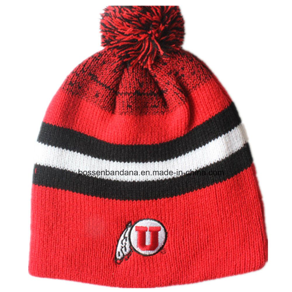 China Factory Produce Customized Embroidered Striped Jacquard Wool Beanie Cap