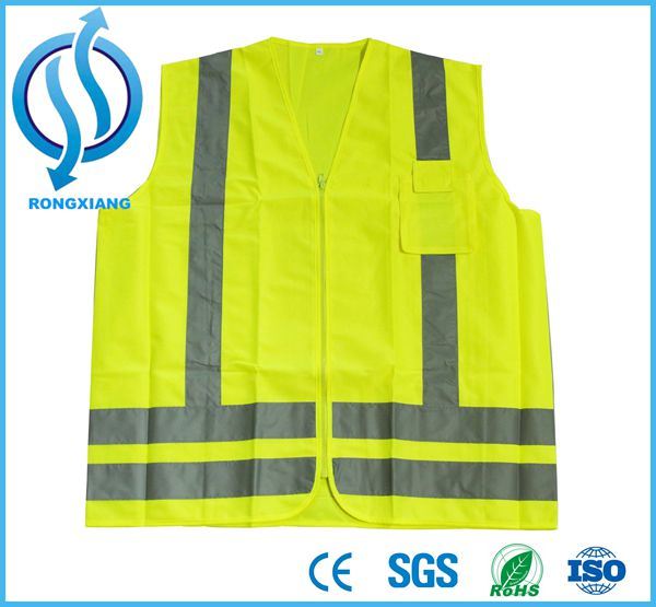100% Poltyester Yellow Safety Vest with Mutilple Pockets