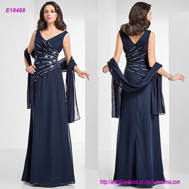 Noble V Necklinemother of The Bride Dress with Beading Pleats and Shawl