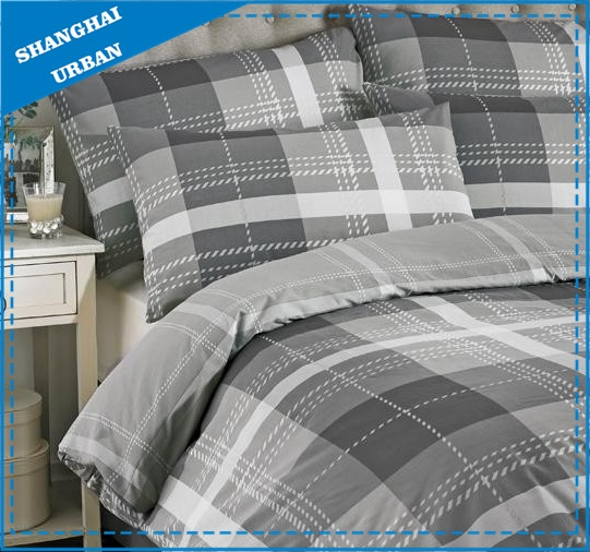 3 Piece Urban Gray Plaid Cotton Comforter Set