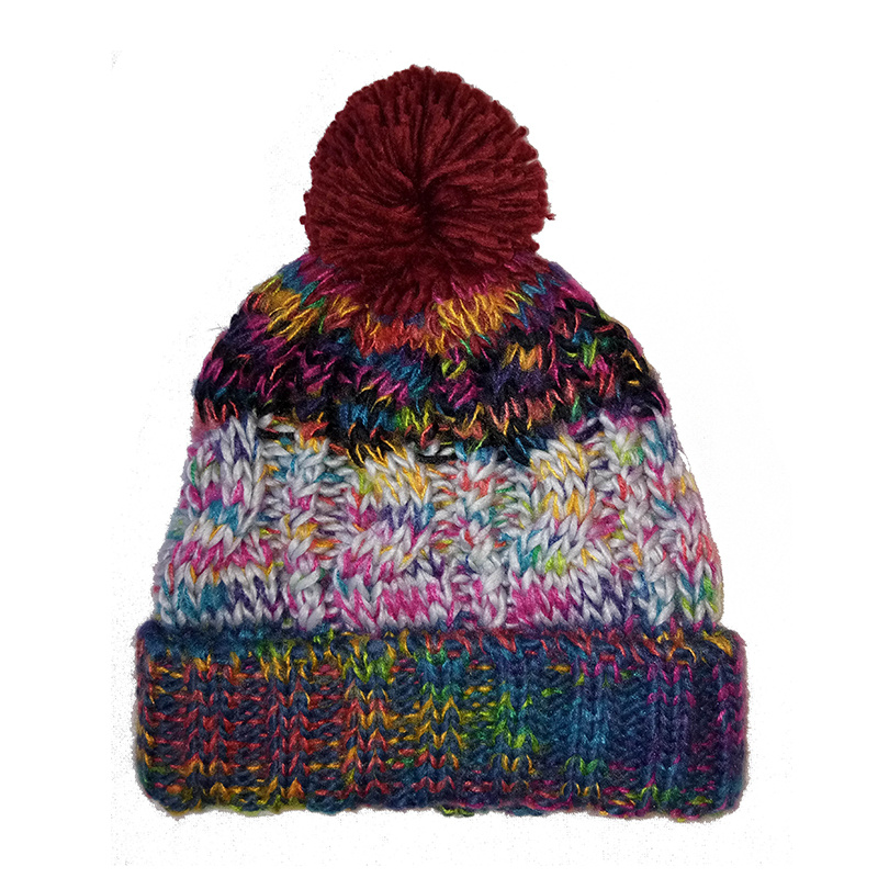Ladies Multi Colour Cable Bobble Hat