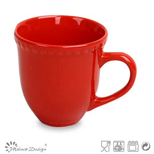 Red Color Ceramic Stoneware Embossed Mug
