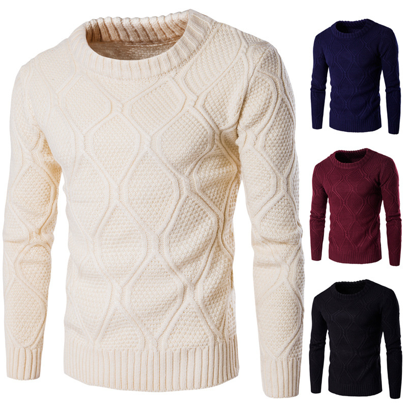 Solid Color Mens Round Neck Wool Sweater Wholesale