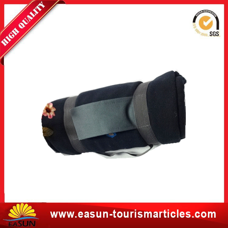 Black Portable Polar Fleece Blanket for Travel Airline