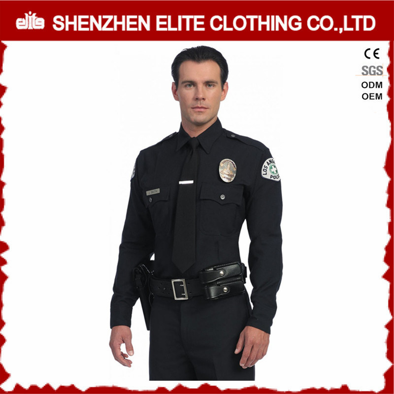 High Quality Embroidery Police Black Police Uniform (ELTHVJ-290)