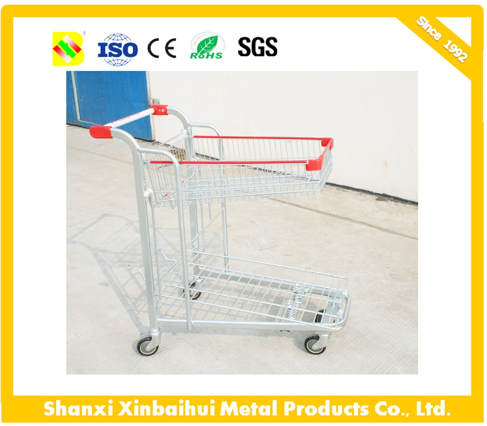 Supermarket Double Metal Baskets Shopping Cart