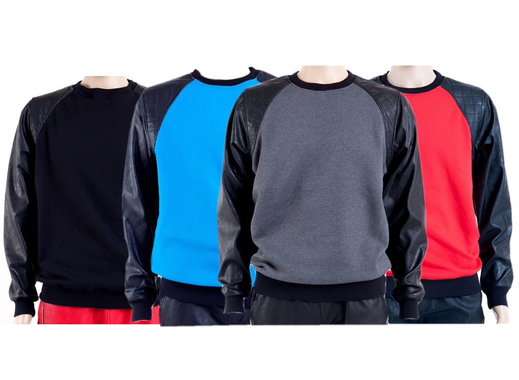 Multicolor Patch Leather Plain Sweatshirts Oversized