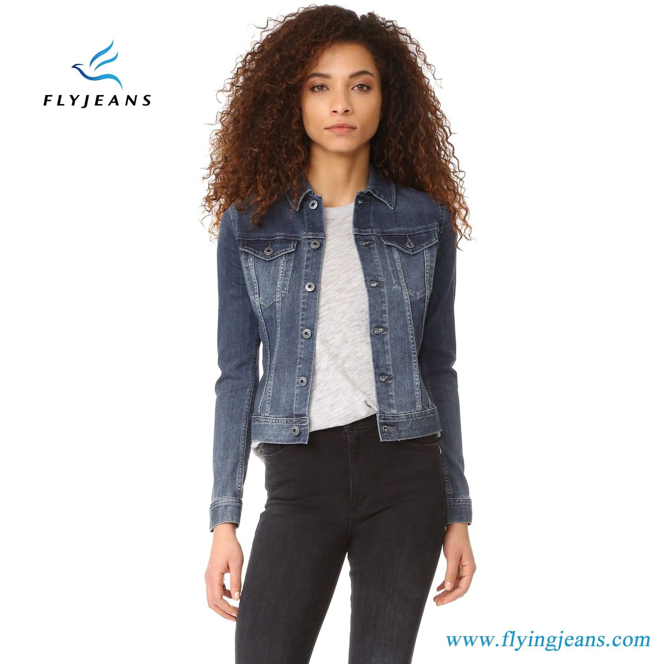 Ladies Denim Jackets with Long Sleeves and Button Placket and Cuffs