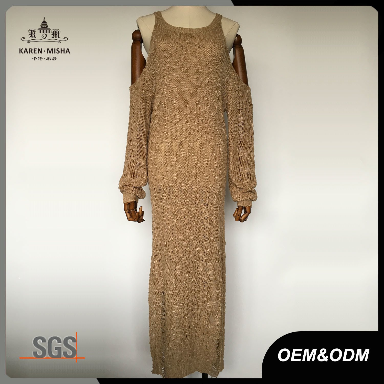 Lady Sexy Shoulder Side Slit Maxi Sweater Dress