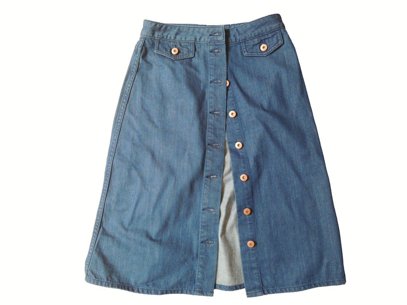 High Quality A Line Blue Lady Skirt with Beautiful Buttons (HDLJ0013-17)