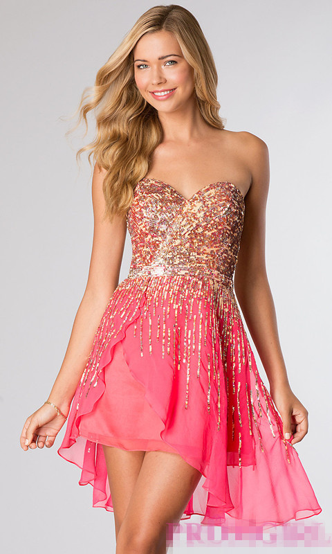 Short Strapless Sequin Formal Prom Dresses (PD14011)