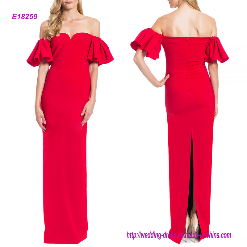 Sweetheart Neckline Evening Dress with off-The-Shoulder Flutter Sleeves