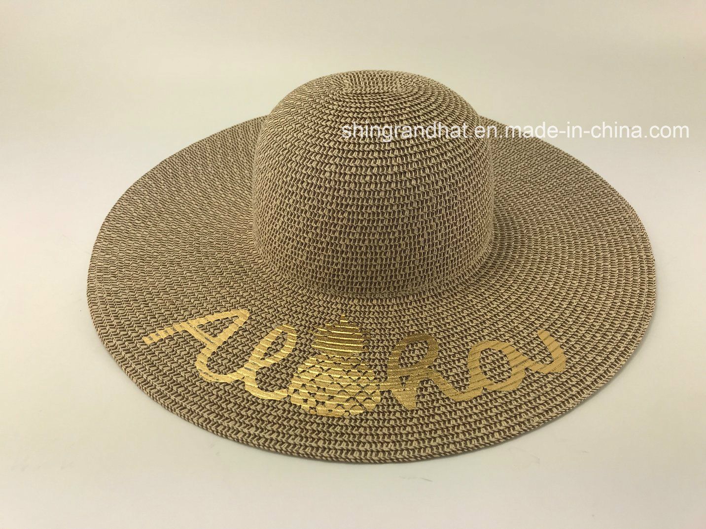 Mixed Paper Straw Braid with Golden Pineapple Printed Hat