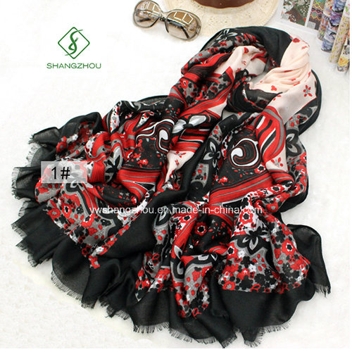 New Design Fashion Lady Satin Sillk Scarf with Printied Shawl