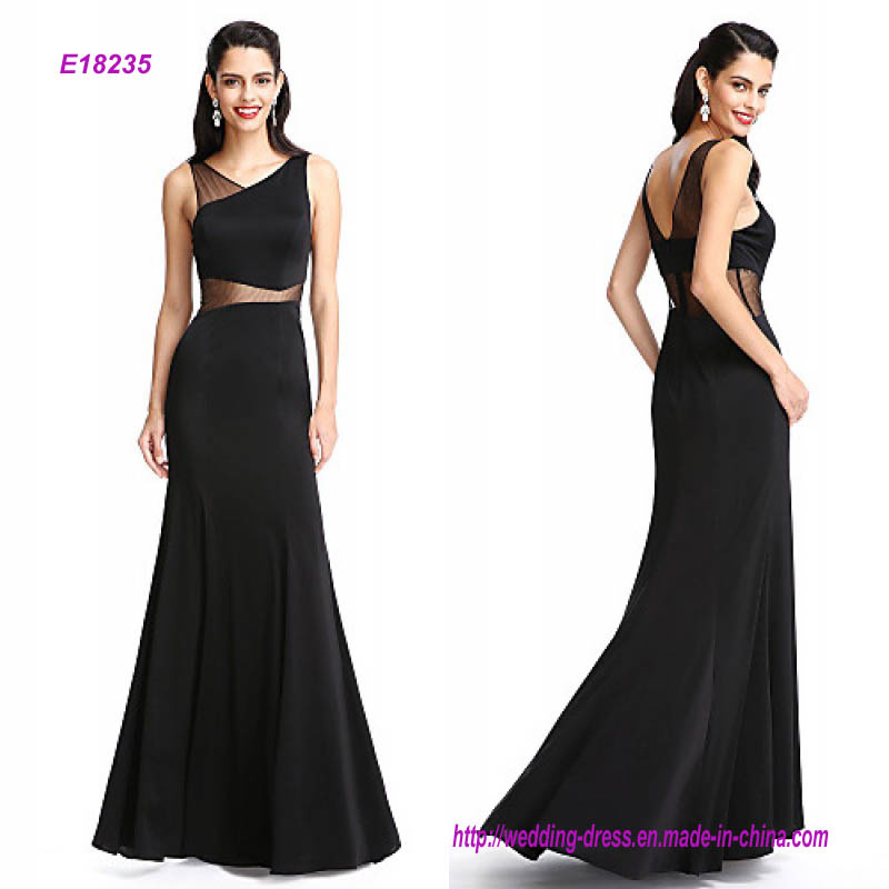 Sheath Column V-Neck Floor-Length Jersey Evening Dress