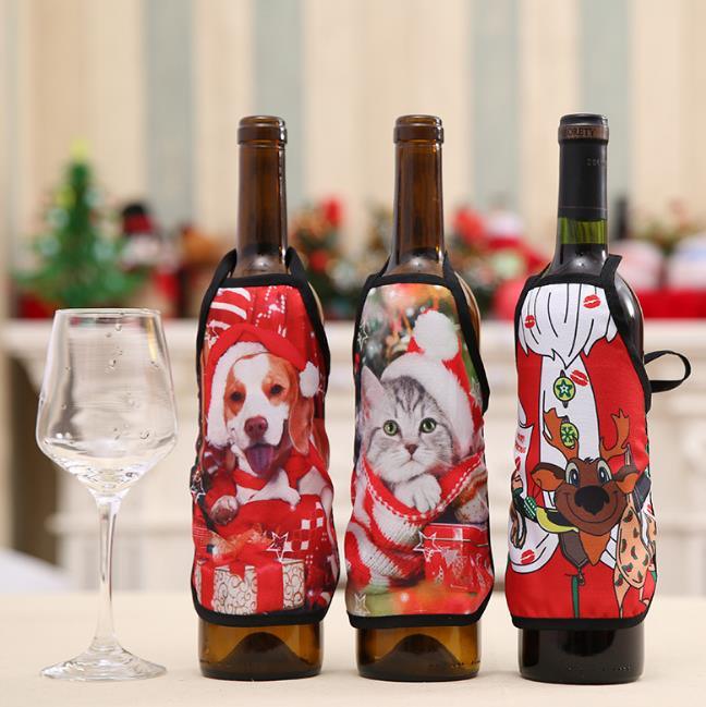 Cusotom Festive Christmas Wine Bottle Apron, Wine Bottle Cover, Wine Decoration for Gift Christmas