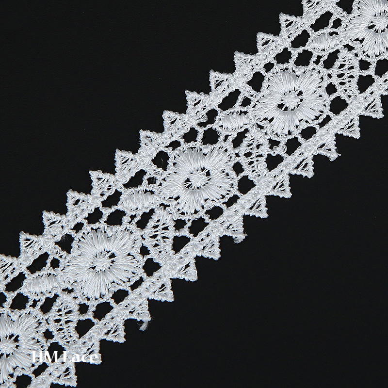 3.2cm White Trimming Lace with Triangle Tassel Fringe Customized Embroidery Lace Fabric