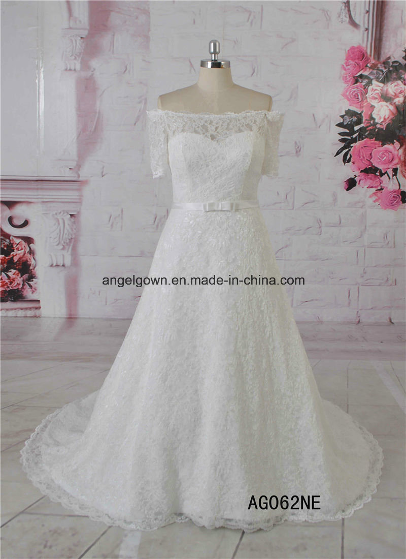2016 Made in China French Lace Short Sleeves A-Line Bridal Wedding Dress Gown