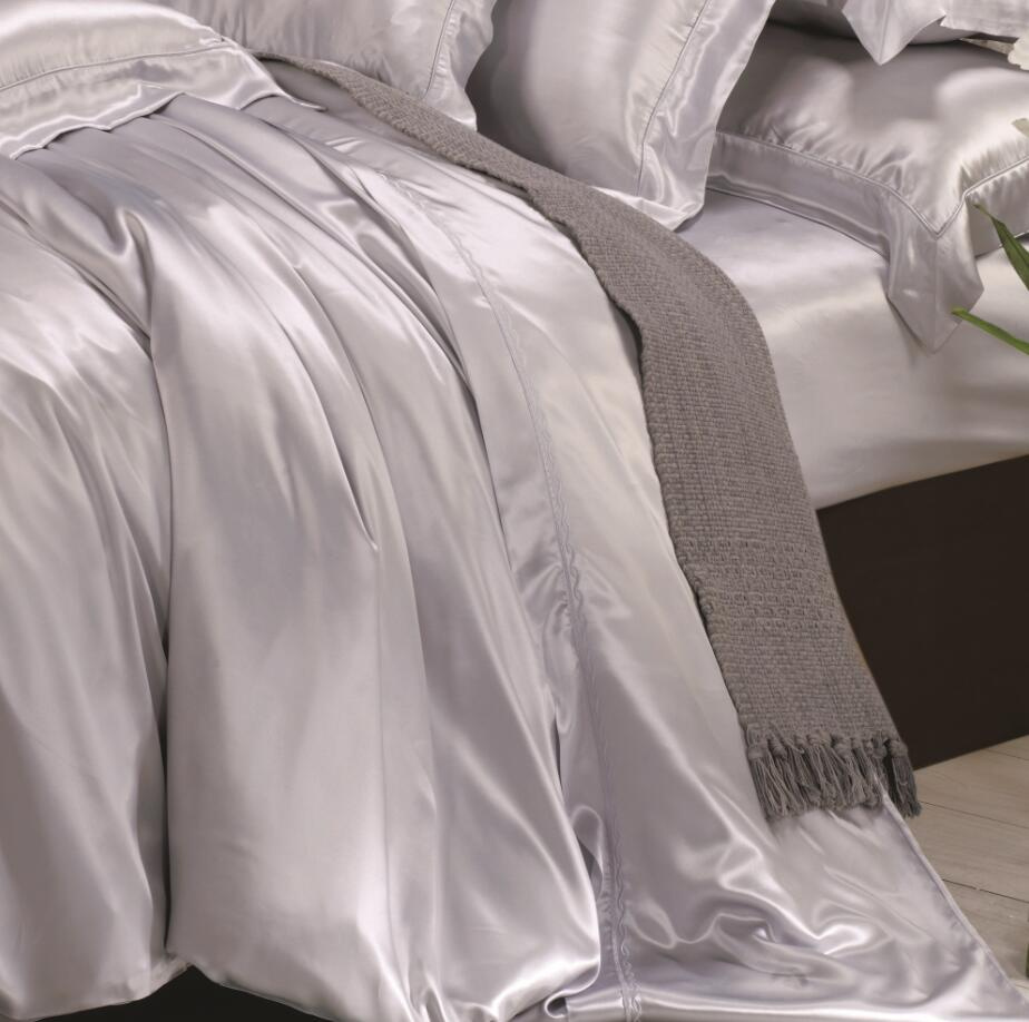 Silver Grey Elegance Series Oeko Tex-100 Seamless 22mm 100% Mulberry Silk Bed Linen Sheet Bedding Set