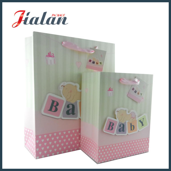 Cheap Pink Color Shopping Packaging Customize 3D Paper Baby Bag