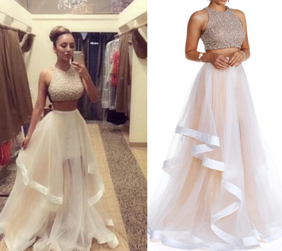 Sheer Prom Party Gowns Two Pieces Formal Evening Dresses Z609