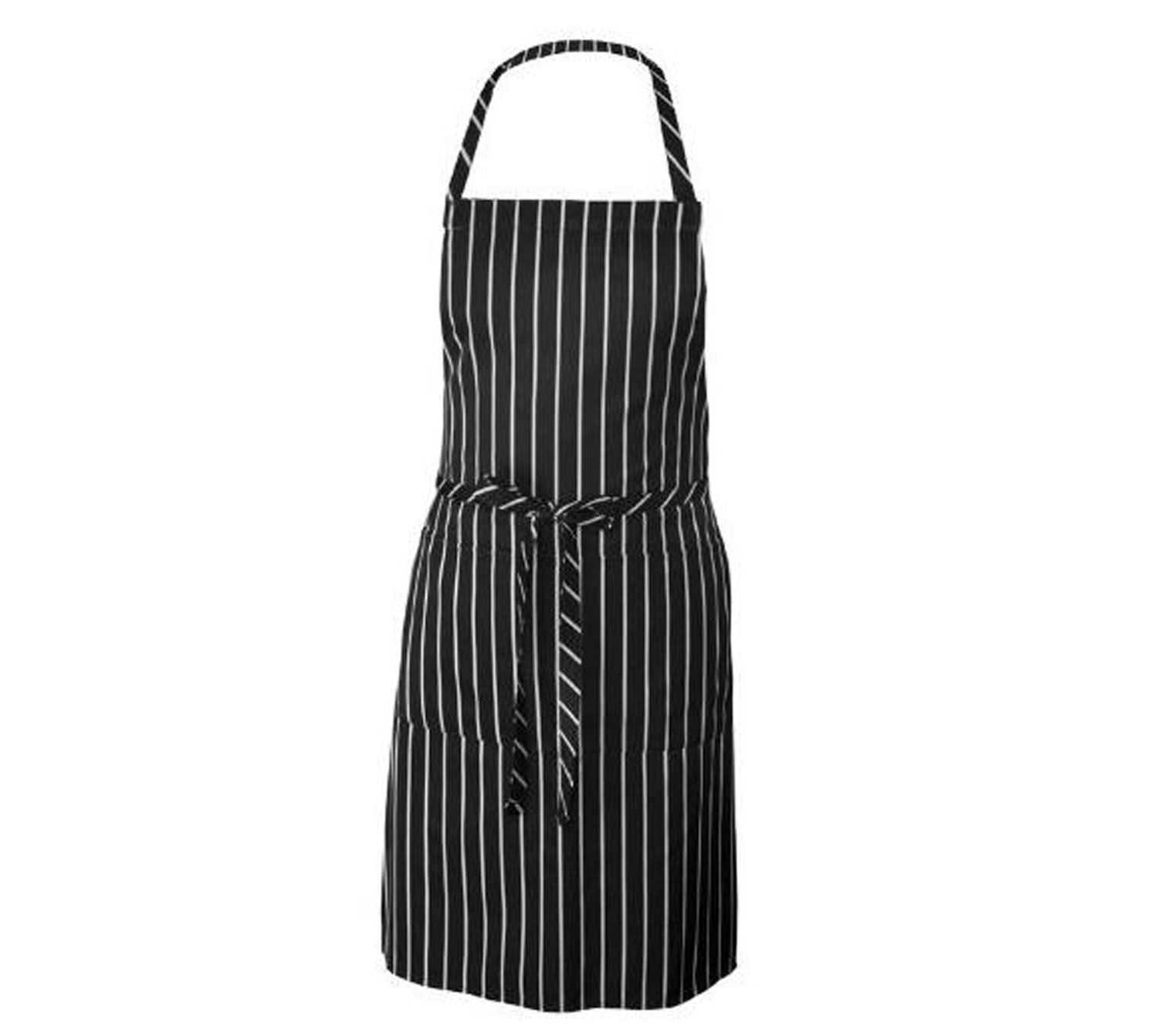 Bib Apron with Pockets Adjustable Neck Strap Pinstripe