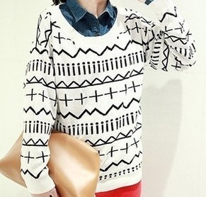 Character Pattern Knit Loose Sleeve Pullover (BTQ049)