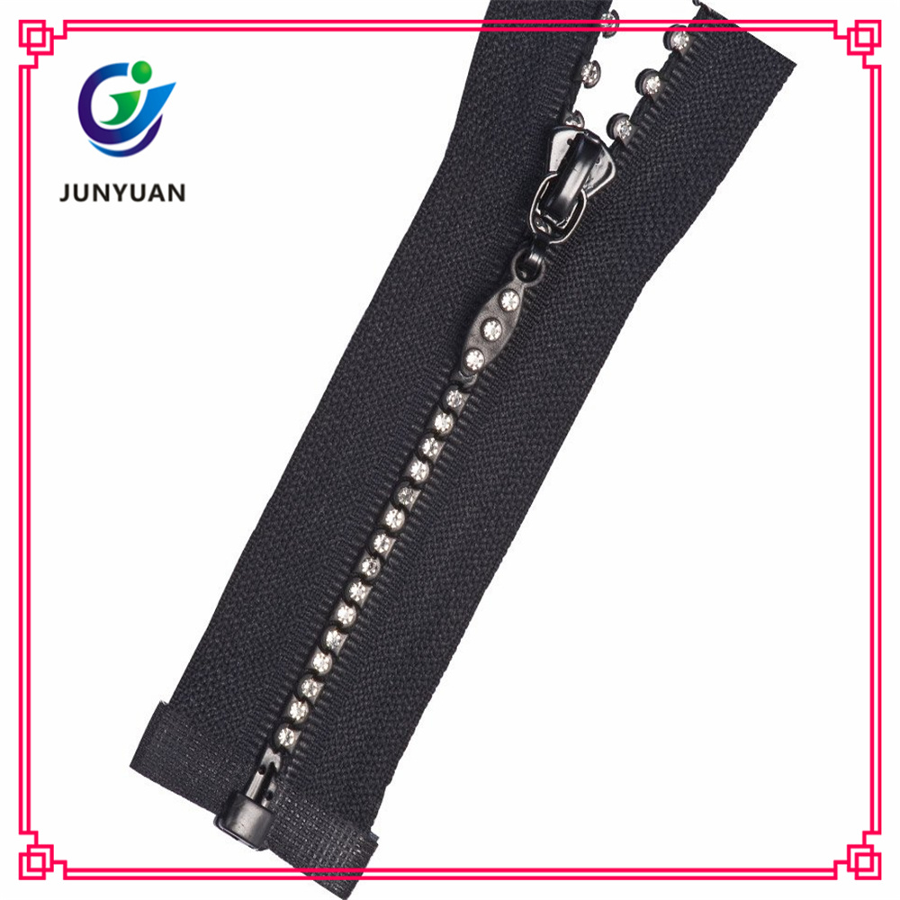 Black Tape Closed End Crystal Zipper with One Rhinestones in a Row