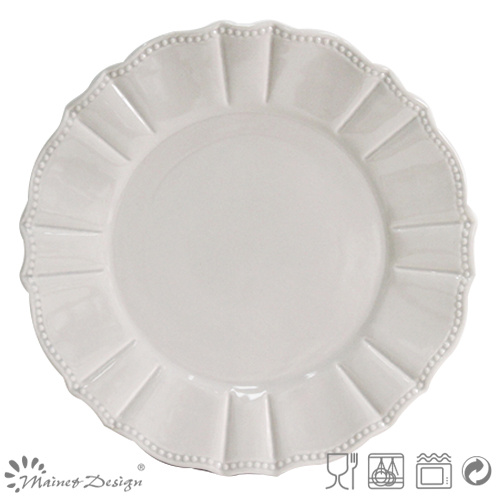 Shiny Light Grey Ceramic Dinner Plate