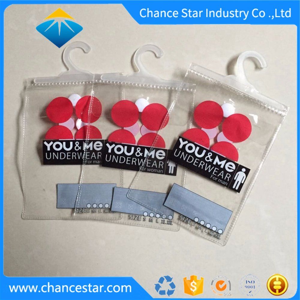 Custom Printed Plastic Hanger Button Closure PVC Underwear Bag