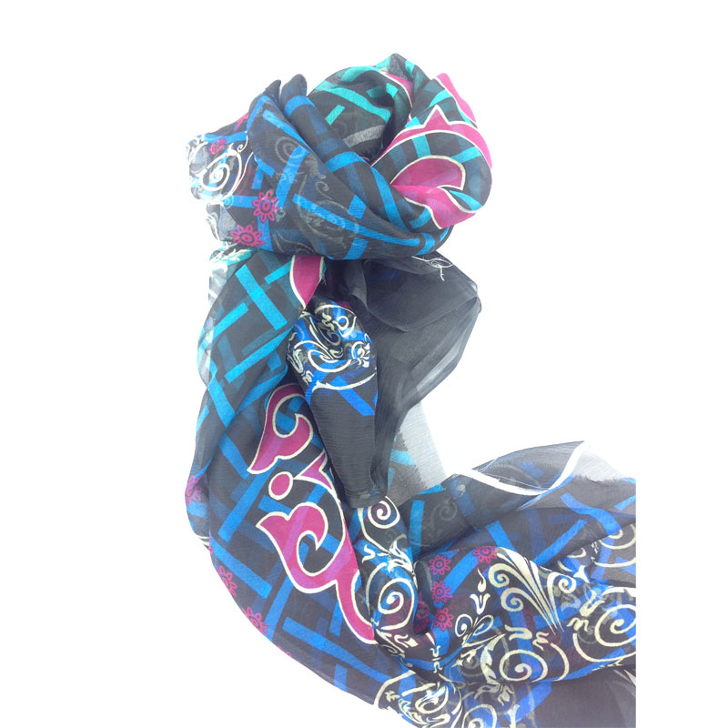 100% Chiffon Printed Silk Crinkle Shawl (AFS10000410P)