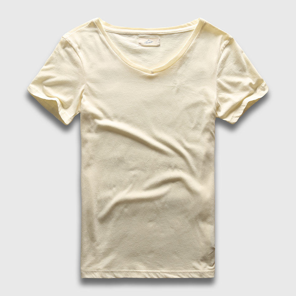 Customize Logo High Quality 100%Cotton V Neck Men T-Shirt