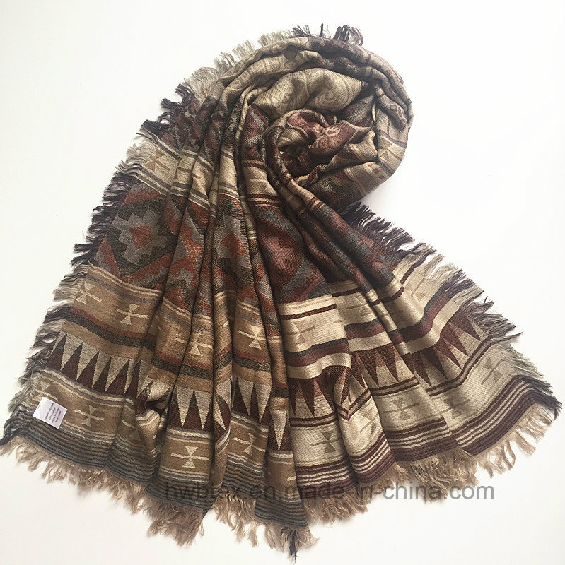 Top Quality Jacquard Geometic Shawl in Acrylic / Viscose (HM02)