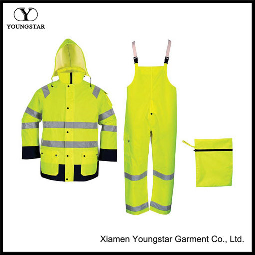 High Visibility Reflective Safety Rainsuit with En471 Standard