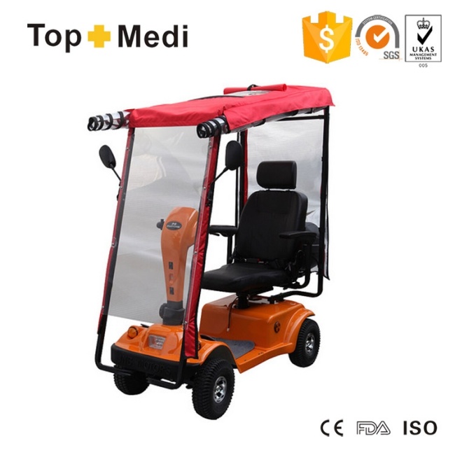 Topmedi Vehicle Seat Handicapped Electric Power Mobility Scooter with Awning and Motobike Storage Box