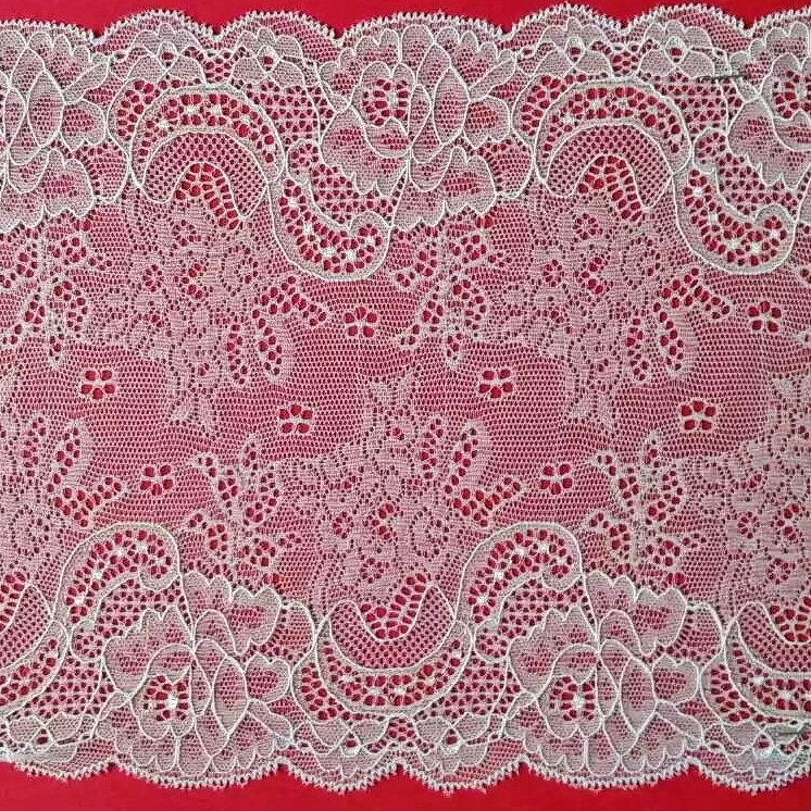 Ivory Mesh Lace Fabric Knitted Lace Garment Fabric Elastic Textile