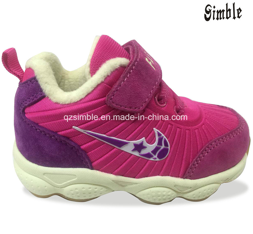 Simple and Popular Design Baby Sneakers Shoes with Plush Linning