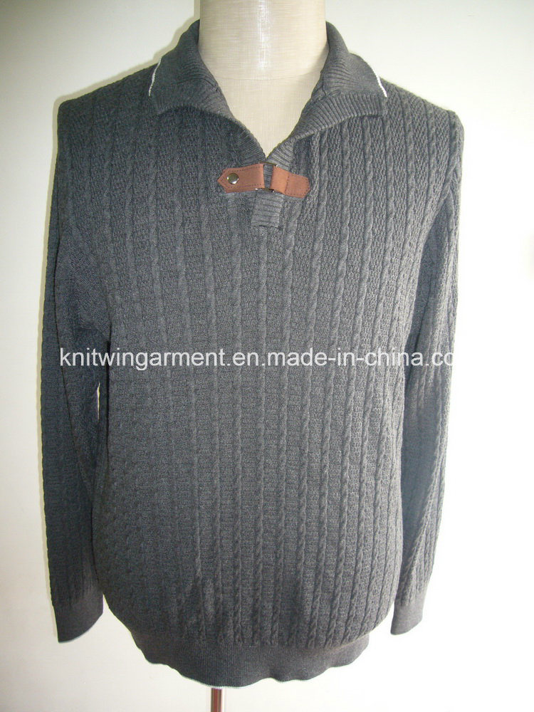 Men Knitted Shawl Neck Long Sleeve Pullover Sweater (5402027)