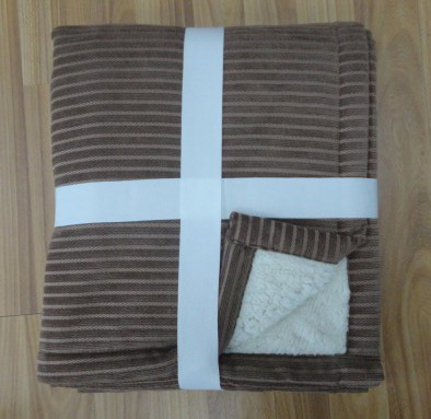 Stripe Solid Color Cotton Corduroy and Sherpa Reversible Adult Blanket