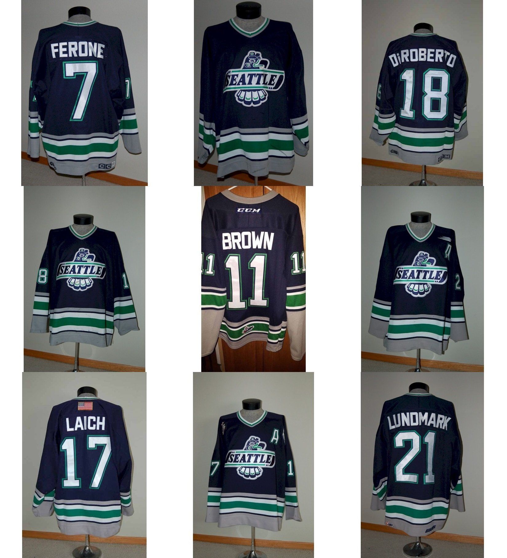 Customize Whl Seattle Thunderbirds Paul Ferone Torrey Diroberto Hockey Jerseys