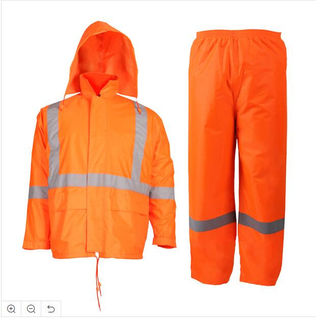High Visibility Rain Suit with Reflective Strips Heavy Duty Polyster Raincoat