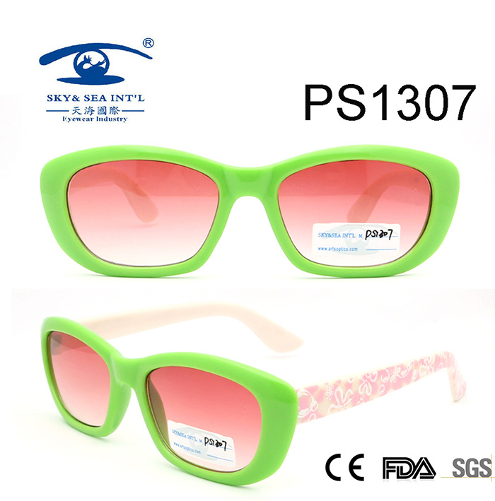 Latest Green Frame Colorful Kid Plastic Sunglasses (PS1307)