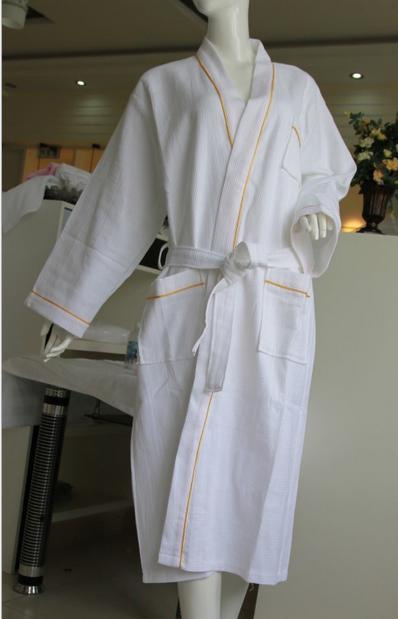 Yellow Colour Waffle Bathrobe with Golden Piping