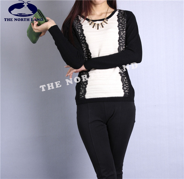 Cashmere Crew Neck Pullover with Lace in Front