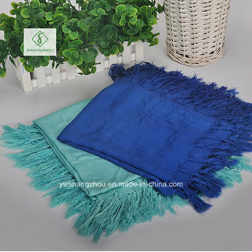 2017 Lady Fashion Square Satin Cotton Plain Scarf with Tassel