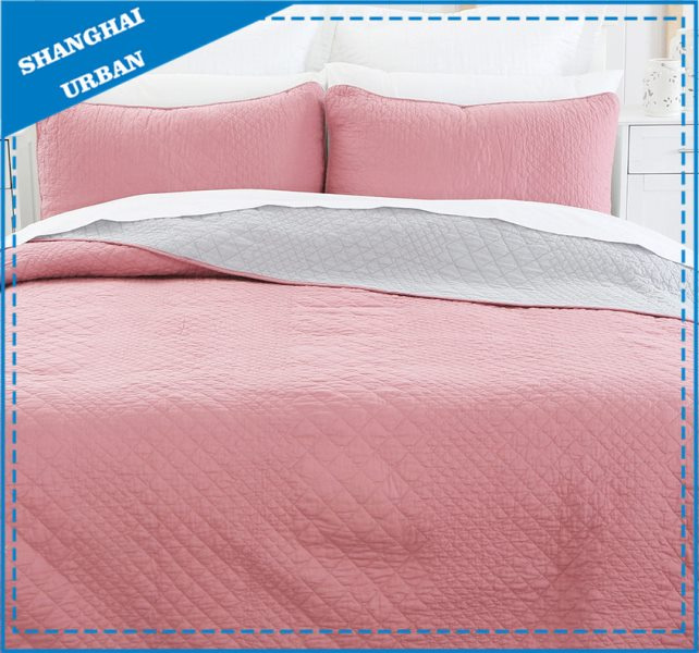 Solid Pink Reversible Polyester Quilted Coverlet Set