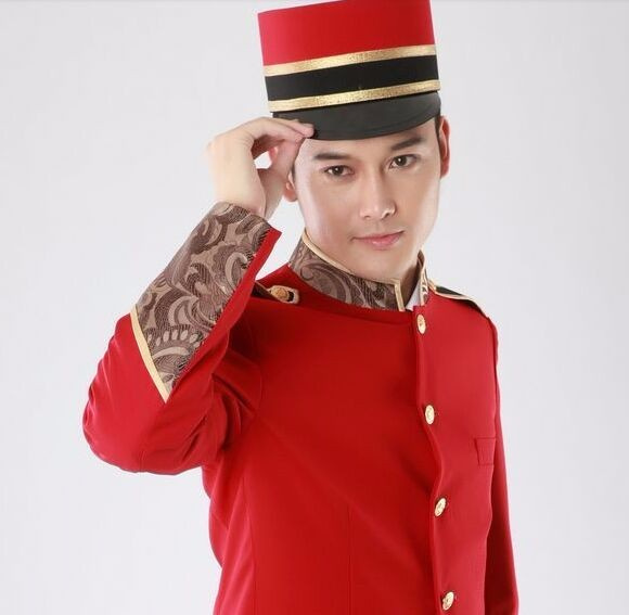 Red Hotel Uniform for Men Hotel Reception Uniform for Waiter