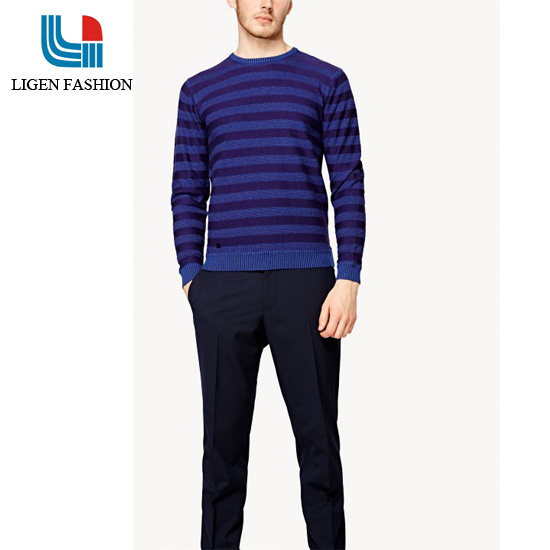 Men Casual Basic Stripe Knit Sweatshirt with Round Neck