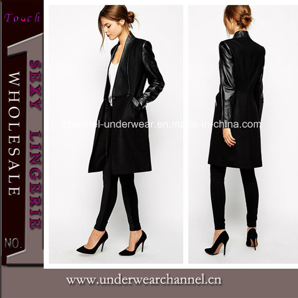Hot Sale Black Lady Clothes Winter Long Coat (TONY8029)