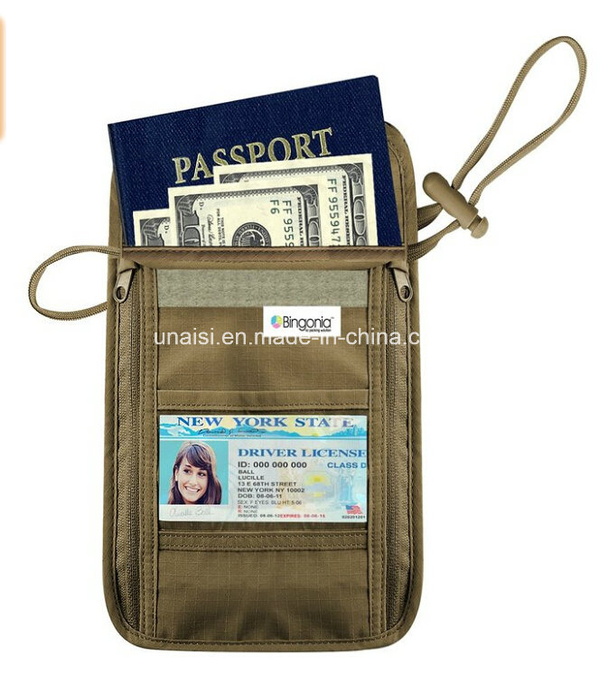 Blocking-Concealed Passport Holder RFID Wallet with Neck Strap